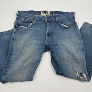 ARIAT M5 Mens‎ 38x30 Bootcut Jeans Medium Wash Distressed Denim Blue